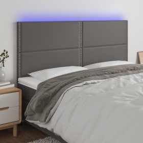 Cabecero con luces LED cuero sintético gris 160x5x118/128 cm de , Cabeceros y pies de cama - Ref: Foro24-3122384, Precio: 110...