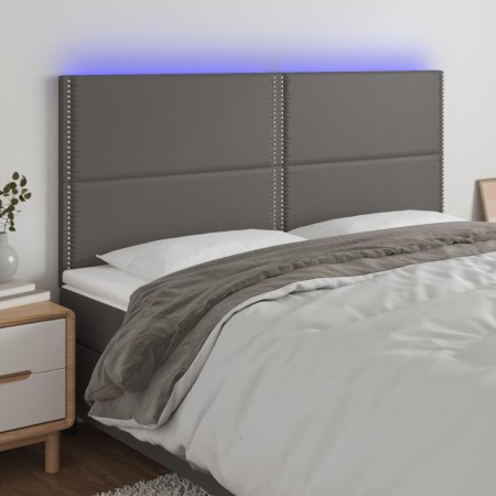 Cabecero con luces LED cuero sintético gris 160x5x118/128 cm de , Cabeceros y pies de cama - Ref: Foro24-3122384, Precio: 110...