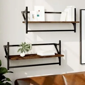 Wall shelves with bars 2 pcs oak brown 65x25x30 cm by , Shelves and shelves - Ref: Foro24-836247, Price: 26,47 €, Discount: %