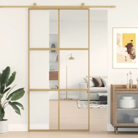 Puerta corredera dorada de vidrio ESG transparente y aluminio de , Puertas para el hogar - Ref: Foro24-155156, Precio: 173,05...