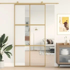 Puerta corredera dorada de vidrio ESG transparente y aluminio de , Puertas para el hogar - Ref: Foro24-155156, Precio: 170,30...