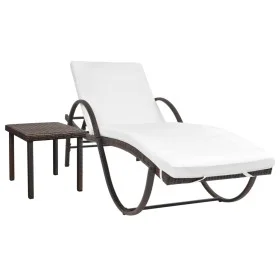 Tumbona de jardín con cojín y mesita ratán sintético marrón de vidaXL, Tumbonas - Ref: Foro24-42885, Precio: 148,19 €, Descue...