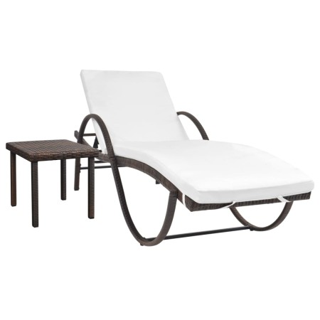 Tumbona de jardín con cojín y mesita ratán sintético marrón de vidaXL, Tumbonas - Ref: Foro24-42885, Precio: 148,94 €, Descue...