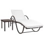 Tumbona de jardín con cojín y mesita ratán sintético marrón de vidaXL, Tumbonas - Ref: Foro24-42885, Precio: 148,94 €, Descue...