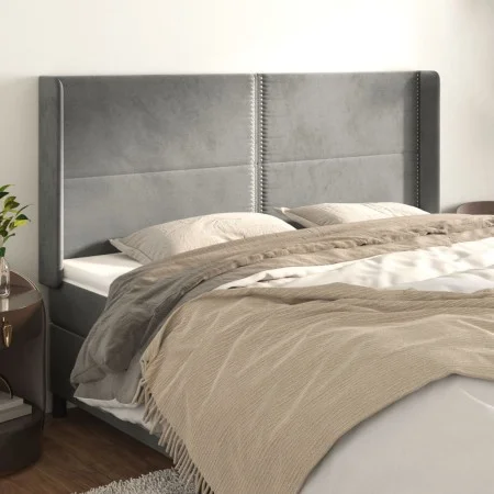 Kopfteil mit hellgrauen Samtohren 203x16x118/128 cm von , Kopf- und Fußteile - Ref: Foro24-3119506, Preis: 103,29 €, Rabatt: %