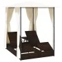 Tumbona doble con cortinas ratán sintético marrón de vidaXL, Camas para exteriores - Ref: Foro24-42890, Precio: 340,45 €, Des...