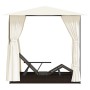 Tumbona doble con cortinas ratán sintético marrón de vidaXL, Camas para exteriores - Ref: Foro24-42890, Precio: 389,20 €, Des...
