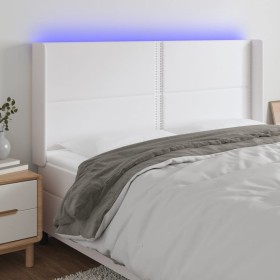 Cabecero con LED cuero sintético blanco 183x16x118/128 cm de , Cabeceros y pies de cama - Ref: Foro24-3124011, Precio: 153,20...