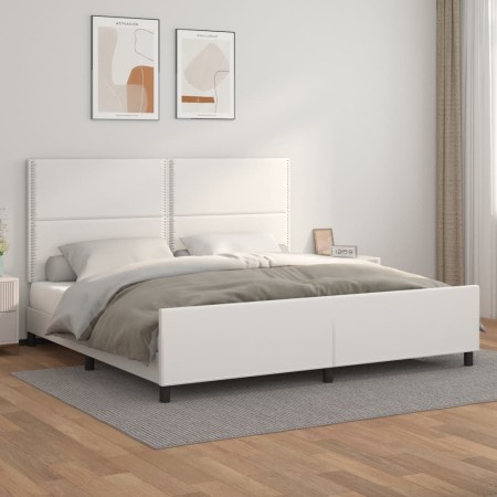 Estructura de cama cabecero cuero sintético blanco 200x200 cm de , Camas y somieres - Ref: Foro24-3125531, Precio: 226,67 €, ...