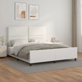 Estructura de cama cabecero cuero sintético blanco 180x200 cm de , Camas y somieres - Ref: Foro24-3125525, Precio: 262,01 €, ...