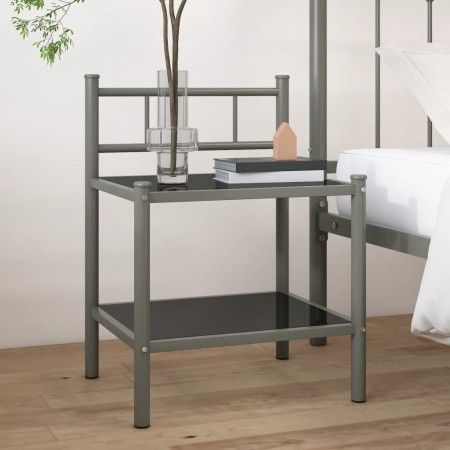 Mesita de noche metal y vidrio gris y negro 45x34,5x60,5 cm de vidaXL, Mesitas de noche - Ref: Foro24-325089, Precio: 28,05 €...