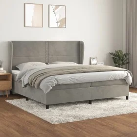 Box spring bed with light gray velvet mattress 200x200 cm by , Beds and slatted bases - Ref: Foro24-3129171, Price: 654,16 €,...