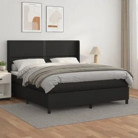 Cama box spring con colchón cuero sintético negro 180x200 cm de , Camas y somieres - Ref: Foro24-3132453, Precio: 593,98 €, D...