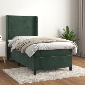 Cama box spring con colchón terciopelo verde oscuro 100x200 cm de , Camas y somieres - Ref: Foro24-3132606, Precio: 369,10 €,...