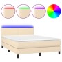 Cama box spring con colchón y LED tela crema 140x190 cm de , Camas y somieres - Ref: Foro24-3132994, Precio: 412,78 €, Descue...