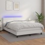Cama box spring colchón y LED cuero sintético blanco 140x190 cm de , Camas y somieres - Ref: Foro24-3134100, Precio: 466,95 €...