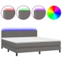 Cama box spring colchón y LED cuero sintético gris 160x200 cm de , Camas y somieres - Ref: Foro24-3134175, Precio: 507,57 €, ...