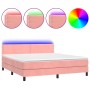 Cama box spring colchón y LED terciopelo rosa 180x200 cm de , Camas y somieres - Ref: Foro24-3134362, Precio: 483,26 €, Descu...