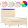 Cama box spring colchón y luces LED tela crema 140x190 cm de , Camas y somieres - Ref: Foro24-3135434, Precio: 478,63 €, Desc...