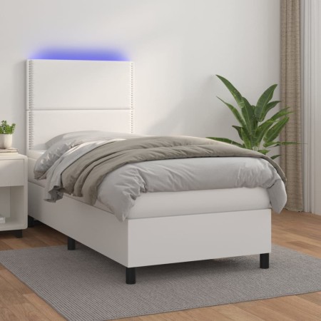 Cama box spring y colchón LED cuero sintético blanco 90x200 cm de , Camas y somieres - Ref: Foro24-3135862, Precio: 337,78 €,...