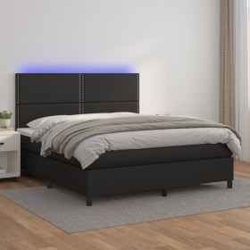 Cama box spring colchón y LED cuero sintético negro 180x200 cm de , Camas y somieres - Ref: Foro24-3135897, Precio: 596,17 €,...