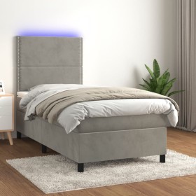 Cama box spring colchón y LED terciopelo gris claro 90x190 cm de , Camas y somieres - Ref: Foro24-3136035, Precio: 299,52 €, ...