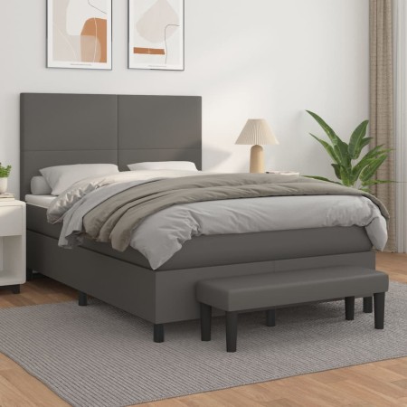 Cama box spring con colchón cuero sintético gris 140x190 cm de , Camas y somieres - Ref: Foro24-3137543, Precio: 554,95 €, De...