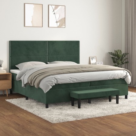 Cama box spring con colchón terciopelo verde oscuro 200x200 cm de , Camas y somieres - Ref: Foro24-3137806, Precio: 781,03 €,...