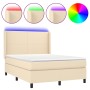 Cama box spring colchón y luces LED tela crema 140x190 cm de , Camas y somieres - Ref: Foro24-3138154, Precio: 502,40 €, Desc...