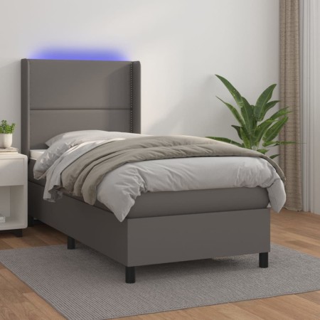 Cama box spring y colchón LED cuero sintético gris 90x200 cm de , Camas y somieres - Ref: Foro24-3139305, Precio: 350,95 €, D...