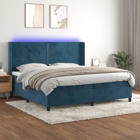 Cama box spring colchón y LED terciopelo azul oscuro 200x200 cm de , Camas y somieres - Ref: Foro24-3139527, Precio: 645,64 €...