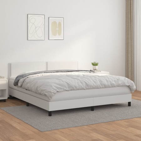Cama box spring con colchón cuero sintético blanco 180x200 cm de , Camas y somieres - Ref: Foro24-3141078, Precio: 540,71 €, ...