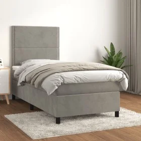 Box spring bed with light gray velvet mattress 90x190 cm by , Beds and slatted bases - Ref: Foro24-3142935, Price: 301,97 €, ...