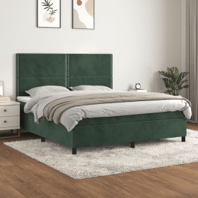 Cama box spring con colchón terciopelo verde oscuro 180x200 cm de , Camas y somieres - Ref: Foro24-3142980, Precio: 607,60 €,...