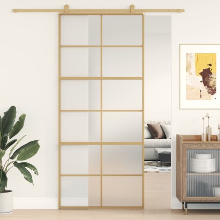 Puerta corredera dorada vidrio ESG esmerilado aluminio 90x205cm de , Puertas para el hogar - Ref: Foro24-155170, Precio: 177,...