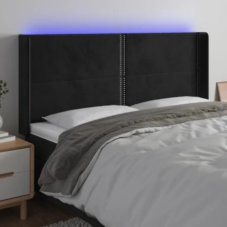 Black velvet headboard with LED 183x16x118/128 cm by , Headboards and footboards - Ref: Foro24-3123970, Price: 108,57 €, Disc...