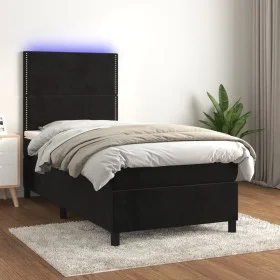 Boxspringbett mit Matratze und LED-Samt in Schwarz, 90 x 200 cm von , Betten und Lattenroste - Ref: Foro24-3136043, Preis: 30...
