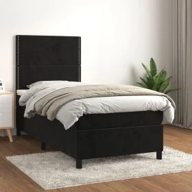 Cama box spring con colchón terciopelo negro 90x200 cm de , Camas y somieres - Ref: Foro24-3142943, Precio: 296,47 €, Descuen...