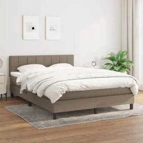 Box spring bed with taupe gray fabric mattress 140x190 cm by , Beds and slatted bases - Ref: Foro24-3140053, Price: 436,57 €,...