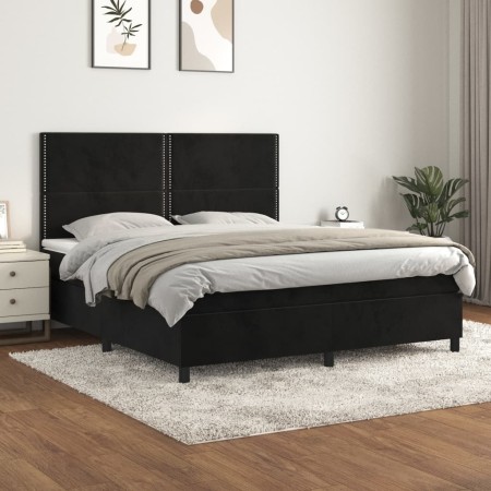 Cama box spring con colchón terciopelo negro 180x200 cm de , Camas y somieres - Ref: Foro24-3142979, Precio: 554,30 €, Descue...