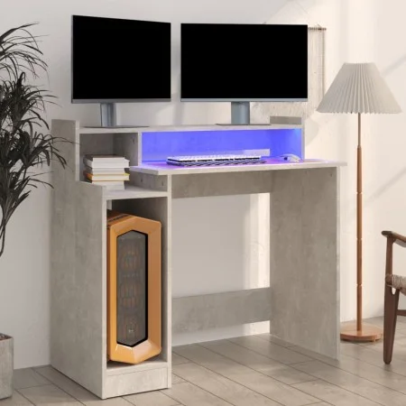 Escritorio LED madera contrachapada gris hormigón 97x45x90 cm de , Escritorios - Ref: Foro24-805556, Precio: 66,74 €, Descuen...