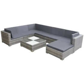 Set de muebles de jardín 8 pzas y cojines ratán sintético gris de vidaXL, Conjuntos de jardín - Ref: Foro24-42738, Precio: 98...