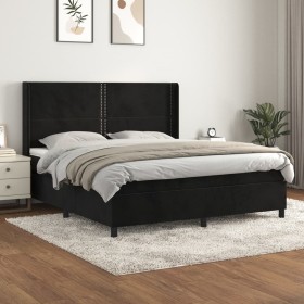 Cama box spring con colchón terciopelo negro 180x200 cm de , Camas y somieres - Ref: Foro24-3132635, Precio: 570,14 €, Descue...