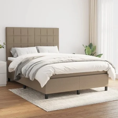Box spring bed with taupe gray fabric mattress 140x190 cm by , Beds and slatted bases - Ref: Foro24-3141773, Price: 476,86 €,...