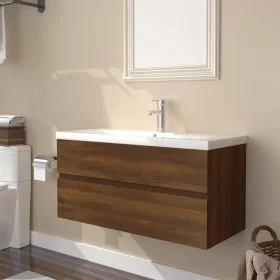 Mueble de baño con lavabo madera contrachapada marrón roble de , Tocadores de baño - Ref: Foro24-3152881, Precio: 228,16 €, D...