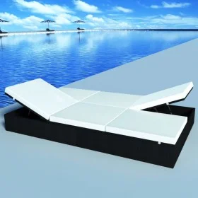 Tumbona doble con cojín de ratán sintético negra de , Camas para exteriores - Ref: Foro24-41787, Precio: 374,56 €, Descuento: %