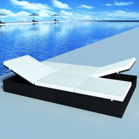 Tumbona doble con cojín de ratán sintético negra de , Camas para exteriores - Ref: Foro24-41787, Precio: 382,30 €, Descuento: %