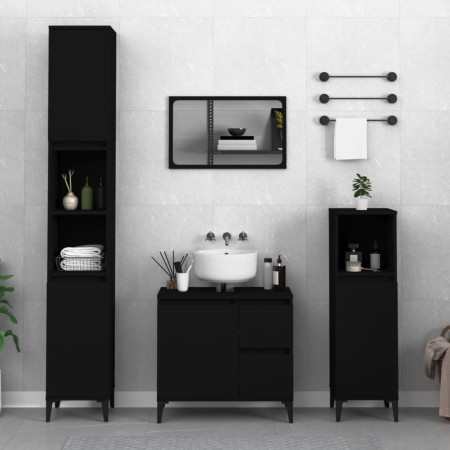 Armario de baño madera contrachapada negro 30x30x100 cm de , Muebles de baño - Ref: Foro24-819813, Precio: 67,29 €, Descuento: %