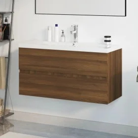 Mueble de baño con lavabo madera contrachapada marrón roble de , Tocadores de baño - Ref: Foro24-3152884, Precio: 305,77 €, D...
