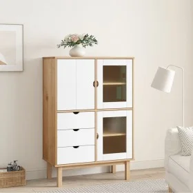 Aparador OTTA madera maciza pino marrón y blanco 85x43x125 cm de , Aparadores - Ref: Foro24-351308, Precio: 230,25 €, Descuen...